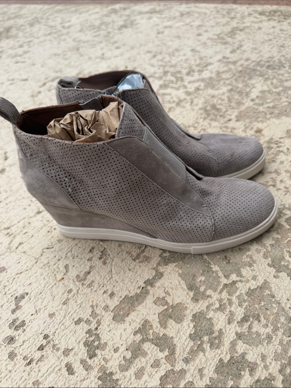 Paolo Gray Perforated Suede Wedge Sneakers